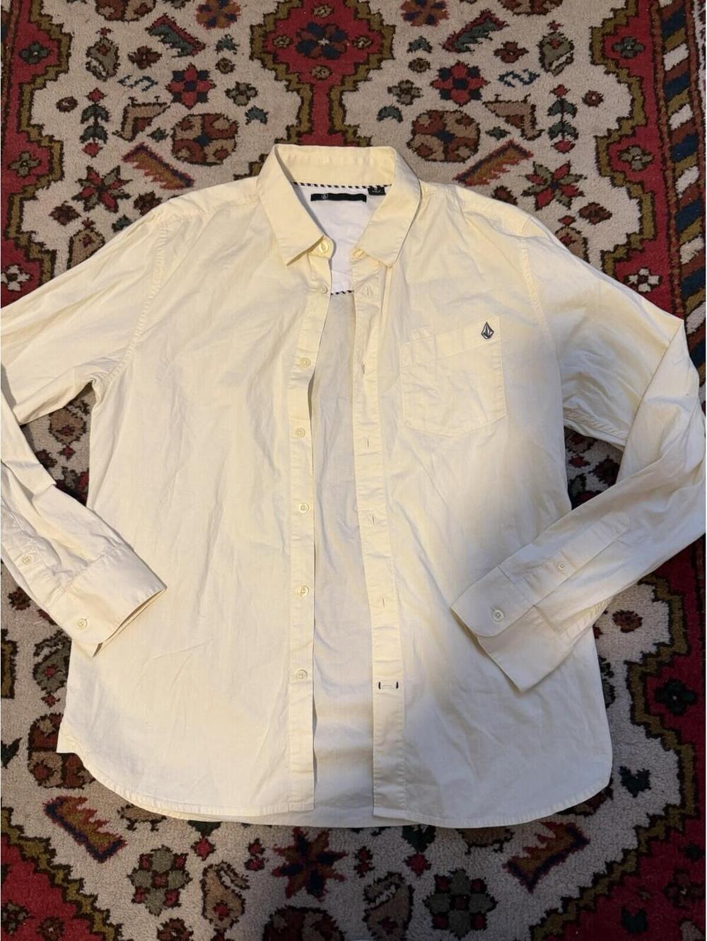 Volcom Men's L White Solid Woven Long Sleeve Button-Up Shirt Pockets